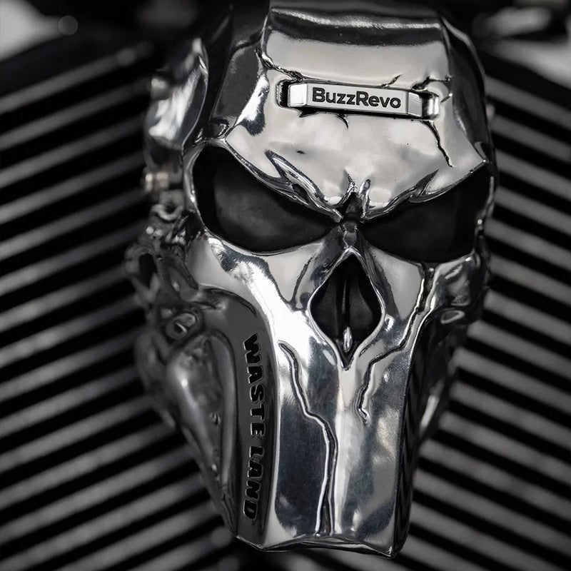 BuzzRevo Harley horn cover. For Glide ST CVO and Road King. Modified chrome-plated horn decoration cover with skull.