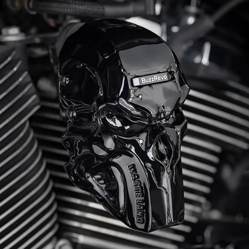 BuzzRevo Harley horn cover. For Glide ST CVO and Road King. Modified chrome-plated horn decoration cover with skull.