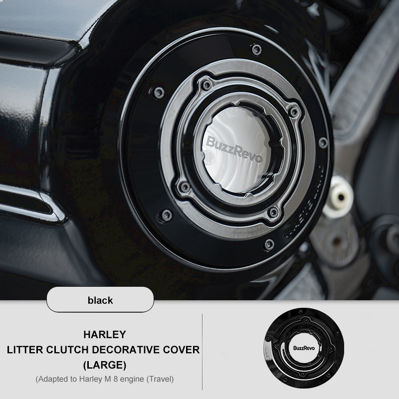 BuzzRevo Harley clutch cover. Motorcycle modified transparent clutch cover for M8 engine. Softail. Touring.