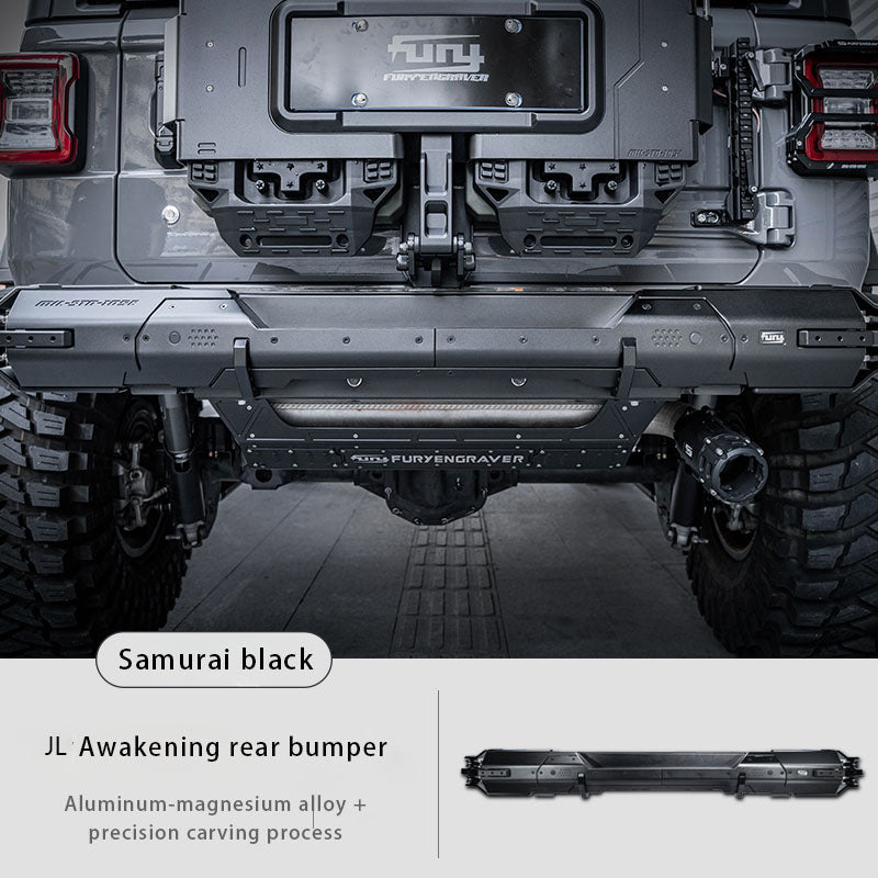 Jeep Wrangler JL front bumper, aluminum front and rear bumper guards.