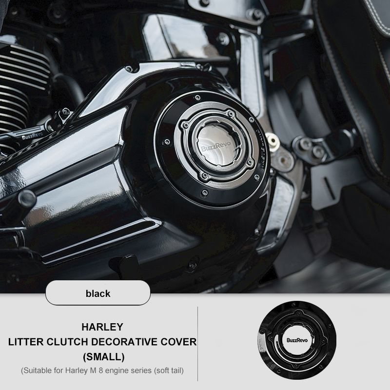 BuzzRevo Harley clutch cover. Motorcycle modified transparent clutch cover for M8 engine. Softail. Touring.