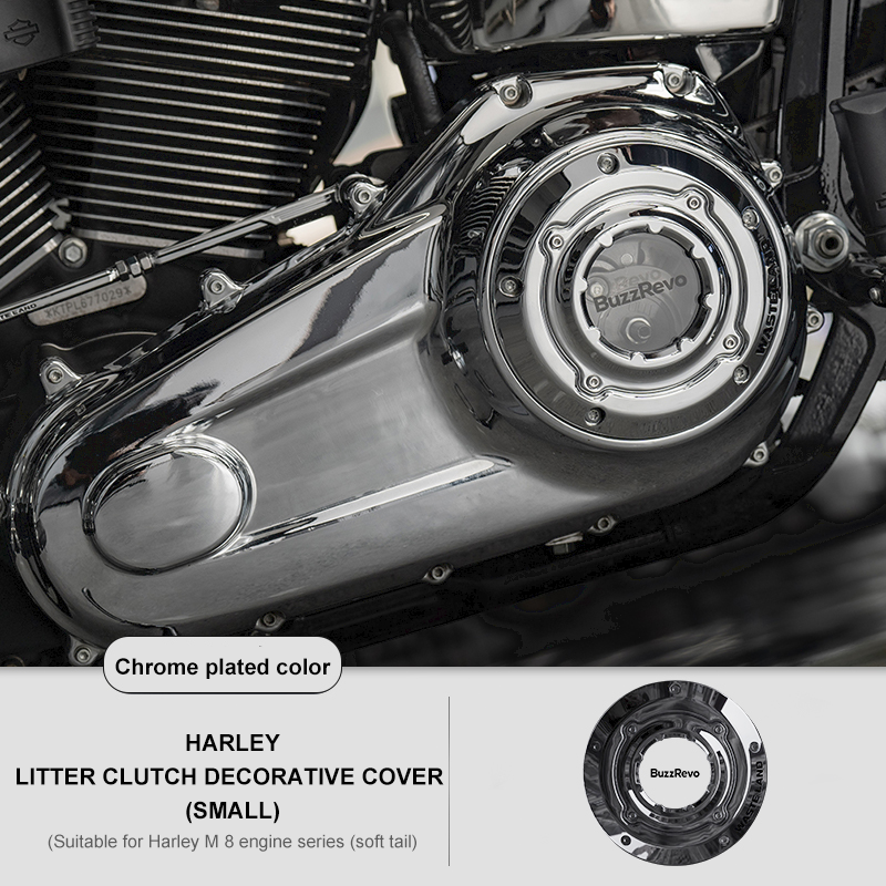 BuzzRevo Harley clutch cover. Motorcycle modified transparent clutch cover for M8 engine. Softail. Touring.